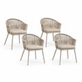 Gartenstuhl Set 4 Stück 61 x 60 x 78 cm PE Seilgeflecht Beige Taupe Stahl mit Sitzkissen Armlehnen