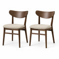 Esszimmerstuhl Set 2 Stück Holz Walnussoptik Polstersitz Beige gebogene Rückenlehne 49 cm x 53 cm x 78 cm