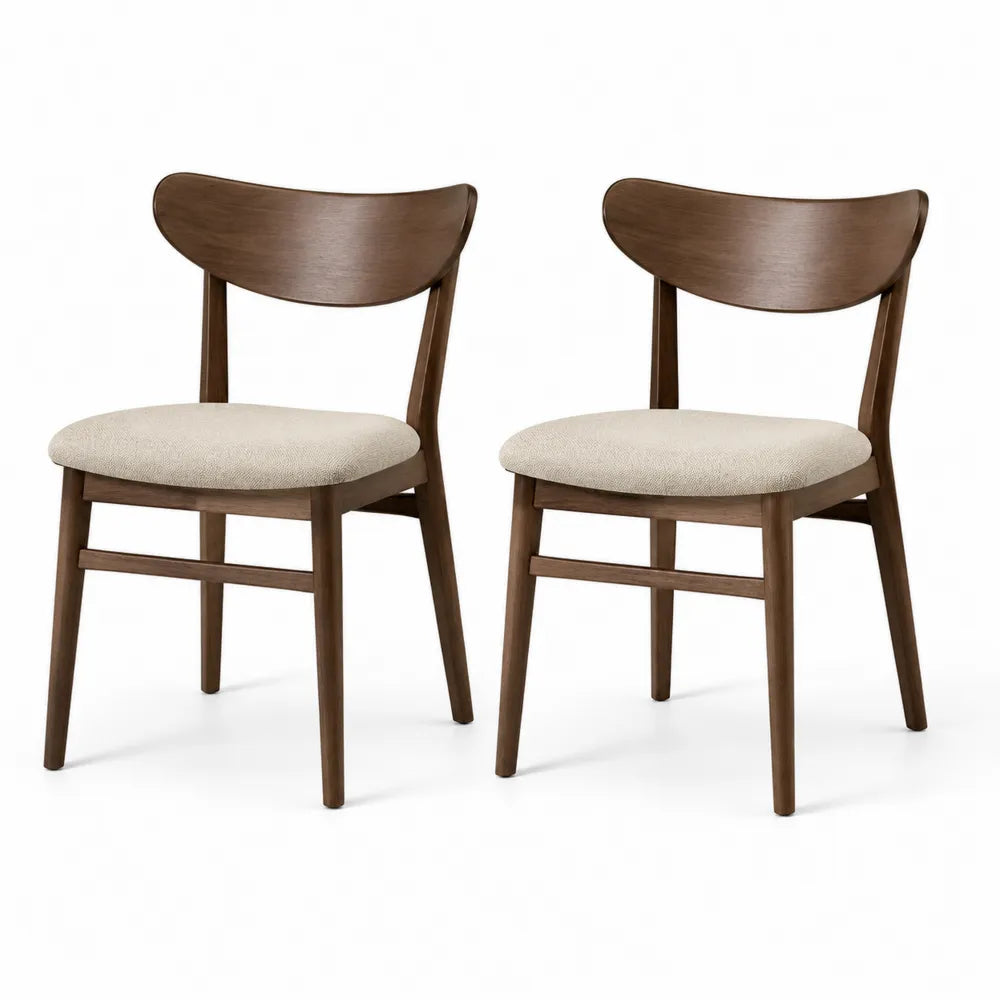Esszimmerstuhl Set 2 Stück Holz Walnussoptik Polstersitz Beige gebogene Rückenlehne 49 cm x 53 cm x 78 cm