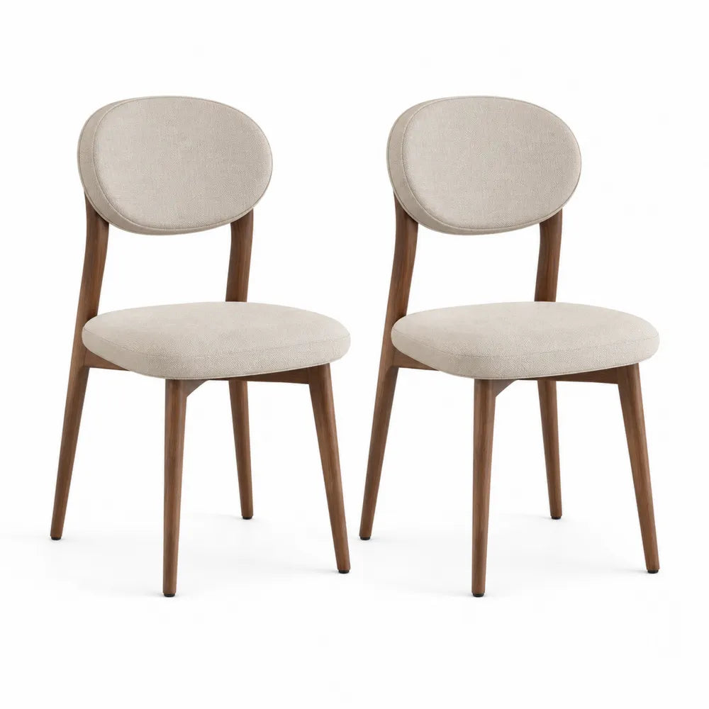 Esszimmerstuhl Set 2-teilig 46 x 52 x 85 cm Polsterstuhl Stoffbezug Beige Holzbeine Naturholzoptik mit ovaler Rückenlehne