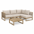 Gartenlounge Set 2-teilig L Form Sofaset mit Couchtisch Holzrahmen PE Seilgeflecht Polyester Kissen Naturholz Beige 230 x 160 x 75 cm Tisch 70 x 70 x 32 cm