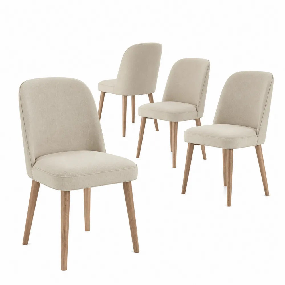 Esszimmerstuhl Set 4-teilig 45 x 55 x 85 cm Polsterstuhl Polyesterbezug Massivholzgestell Beige Naturholzoptik