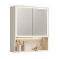 Spiegelschrank Badezimmer LED 60 x 70 x 15 cm Wandmontage MDF Spiegelglas Ablagefach Weiß Beige rechteckig