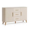 Sideboard Kommode mit 2 Türen und 3 Schubladen Rillenfront MDF Holzwerkstoff Cremeweiß Gold rechteckig 150 cm x 40 cm x 85 cm