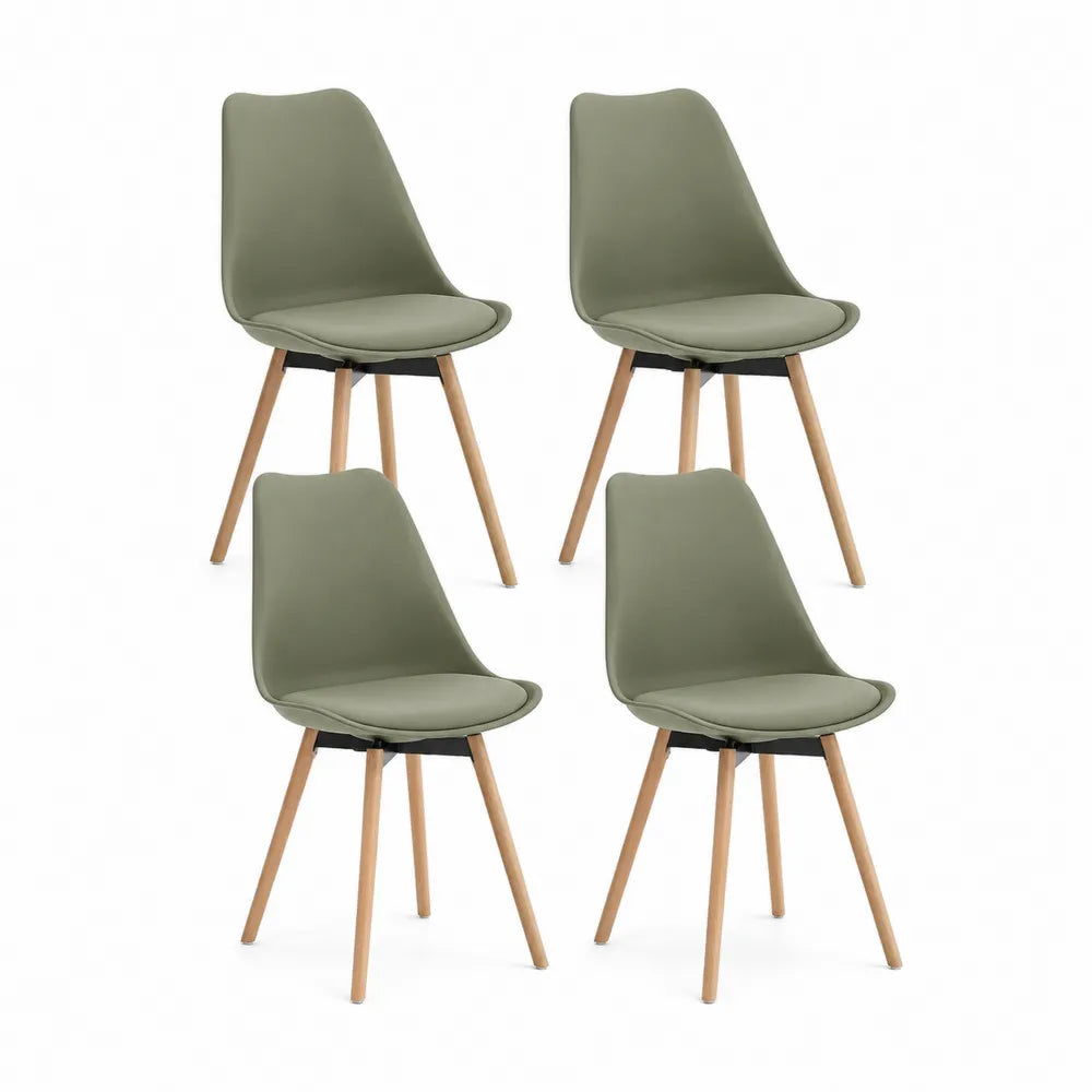 Esszimmerstuhl Set 4-teilig 82 x 48 x 55 cm Polsterstuhl Grün Stoffbezug Holzbeine Naturholzoptik ohne Armlehnen
