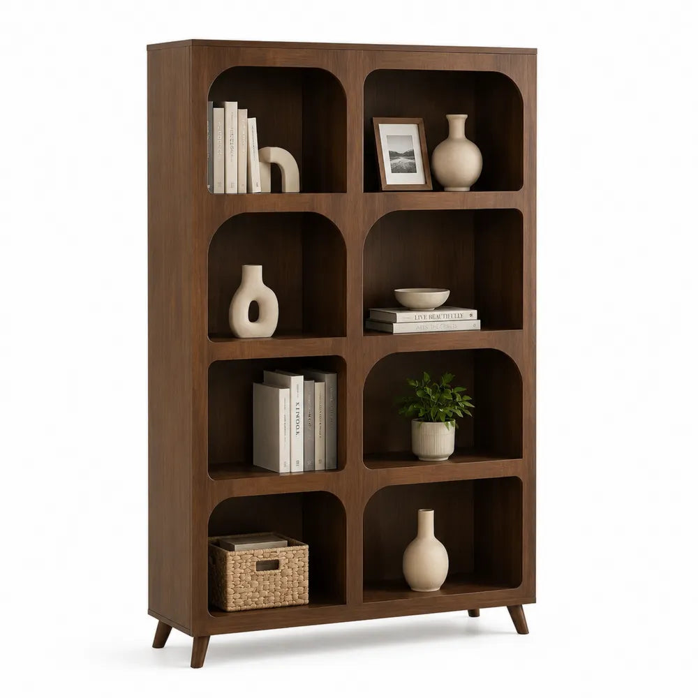 Bücherregal Standregal 100 x 35 x 180 cm 8 offene Fächer Walnussbraun rechteckig Holzwerkstoff konische Holzfüße