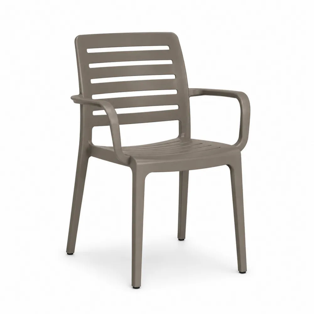 Gartenstuhl mit Armlehnen 58 cm x 60 cm x 82 cm Kunststoff Polypropylen Taupe stapelbar rechteckig