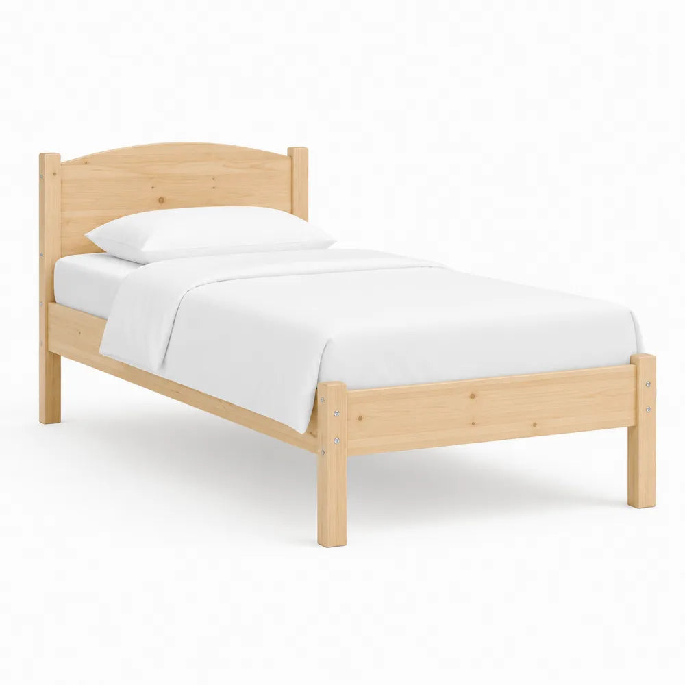 Einzelbett 90 x 200 cm Bettgestell Massivholz Kiefer Naturholz gebogenes Kopfteil rechteckig Lattenrost