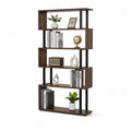 Bücherregal 120 x 30 x 180 cm Standregal mit asymmetrischen Fächern Holzoptik Dunkelbraun Schwarz Metallrahmen rechteckig