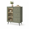 Sideboard mit Glastür und LED Beleuchtung Rillenfront Schubladen MDF Olivgrün Schwarz Gold rechteckig ca. 100 x 40 x 120 cm