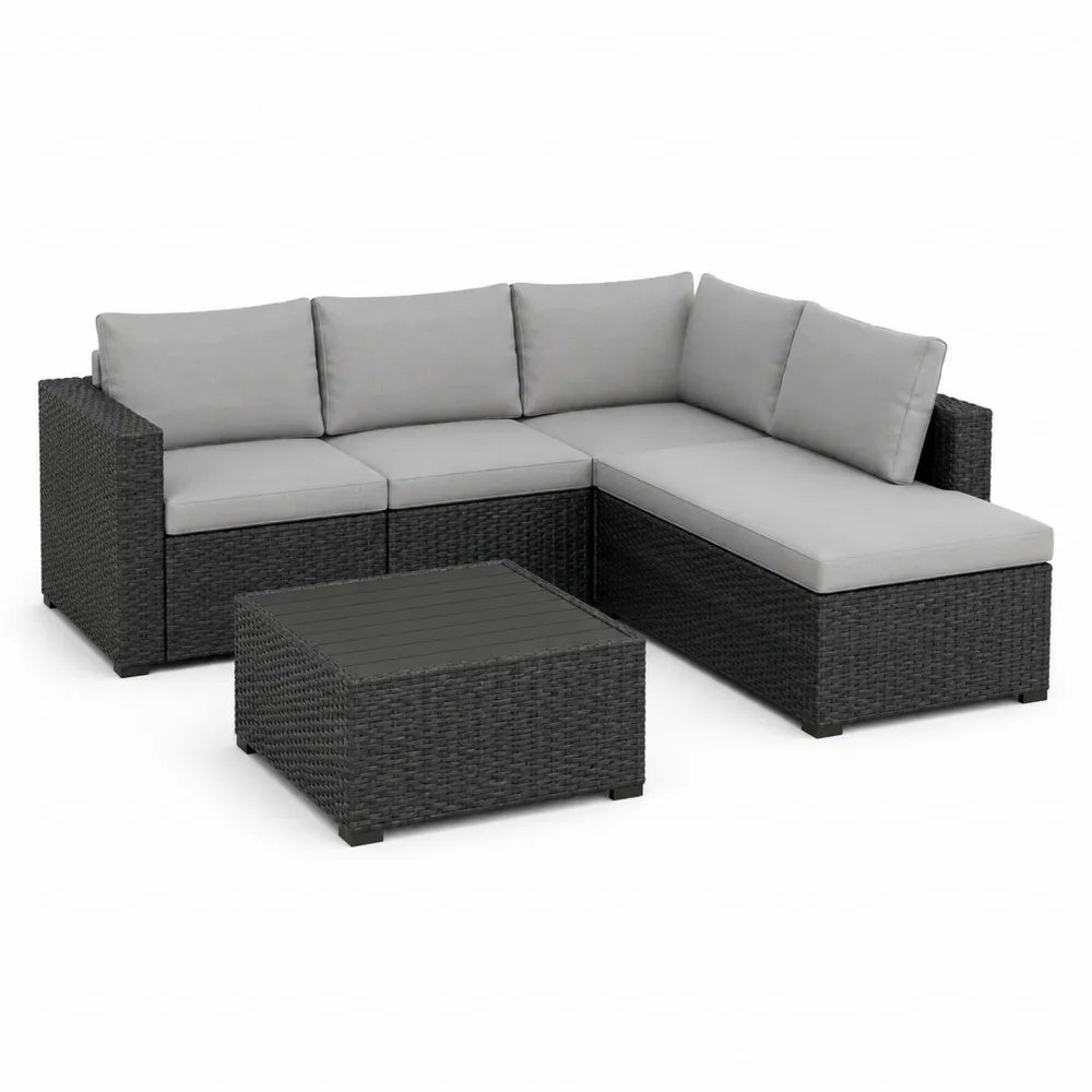 Gartenmöbel Set L-Form Gartensofa mit Couchtisch PE-Rattan Aluminiumgestell Grau rechteckig ca. 220 x 150 x 70 cm