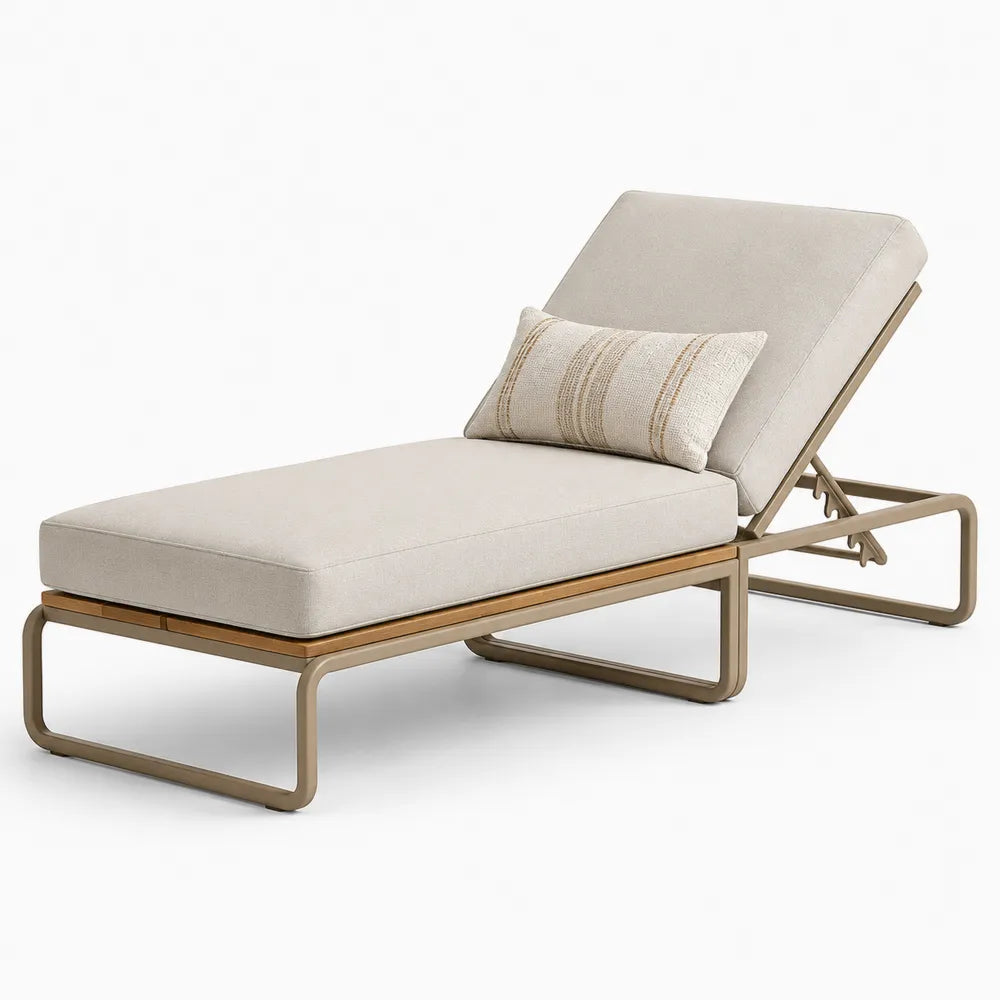 Gartenliege Sonnenliege Outdoor Relaxliege Aluminiumgestell verstellbare Rückenlehne Polyesterkissen Beige Natur 200 x 70 x 85 cm