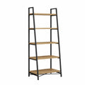 Bücherregal Leiterregal 80x35x180 cm 5 Ablagen Schwarz Naturholz Metallrahmen rechteckig Standregal